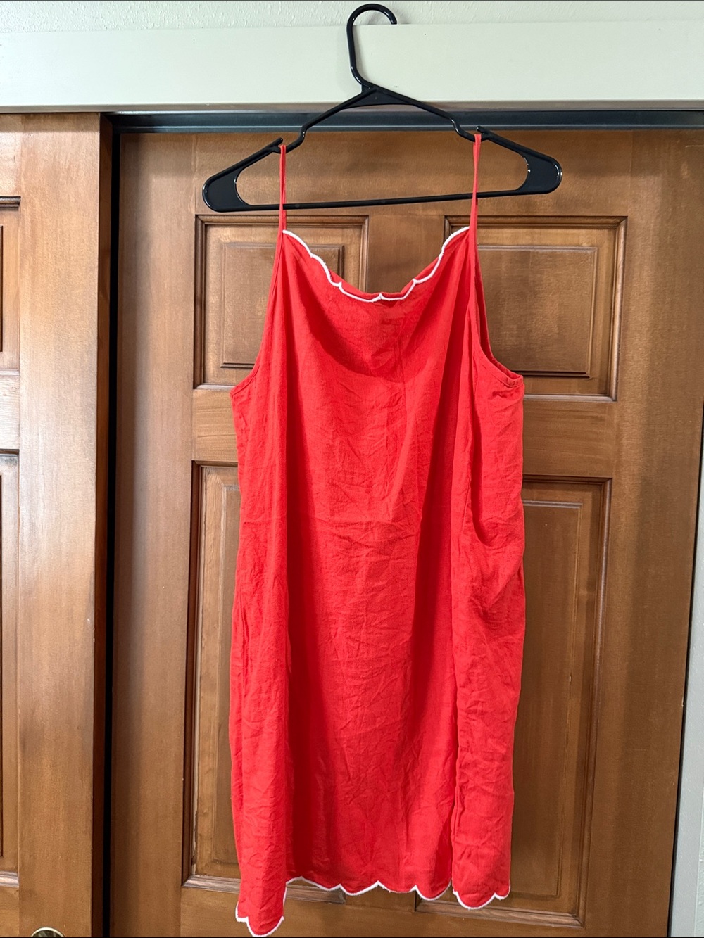 Old Navy Linen Redish/Orange Dress with White Scallop Trim